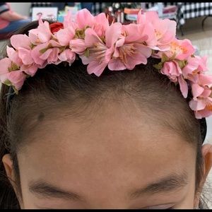 Headband with pretty-pink flowers.